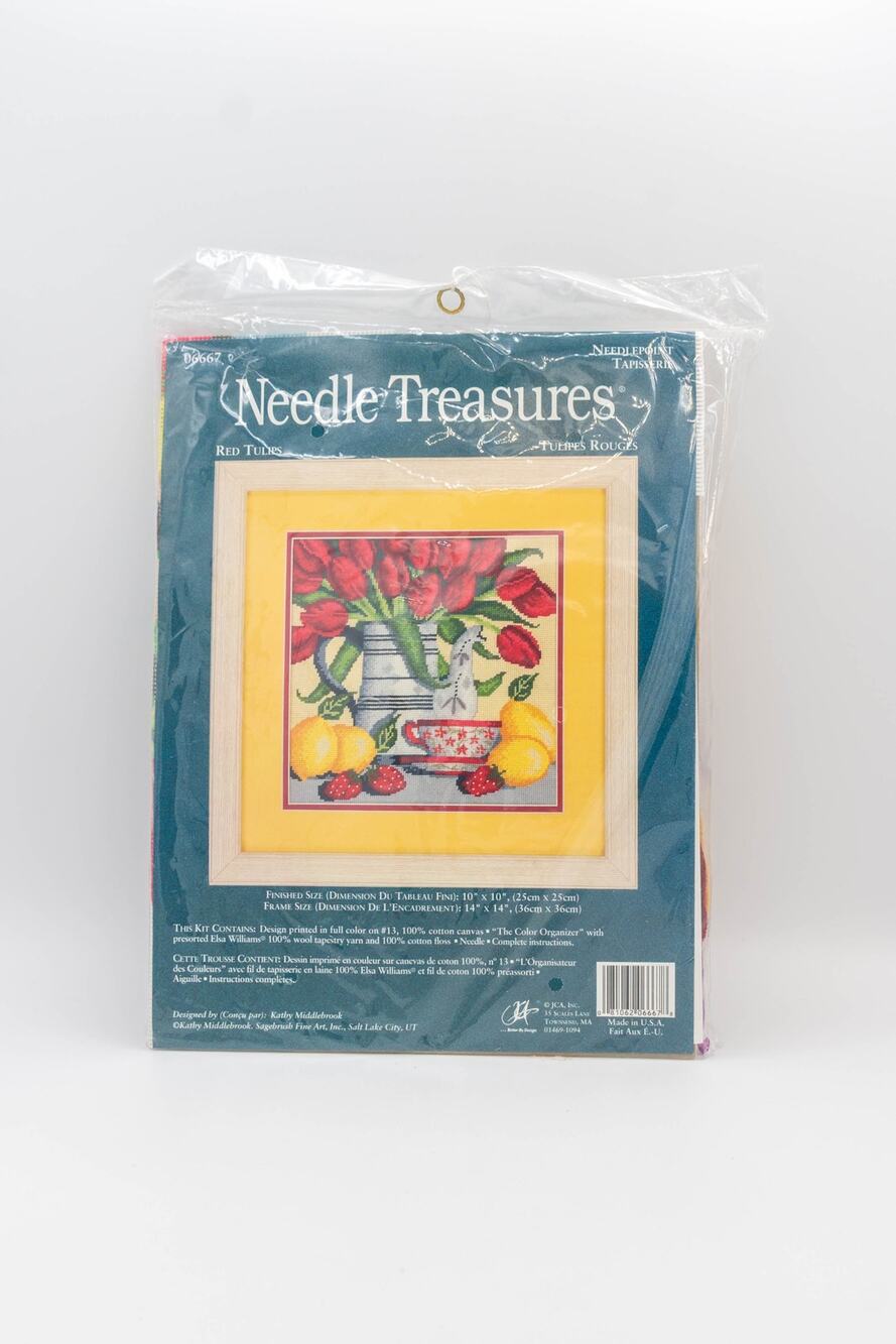 Vintage Needle Treasures Stitchery Needlepoint Kit Tulips Pitcher Fruit 14"